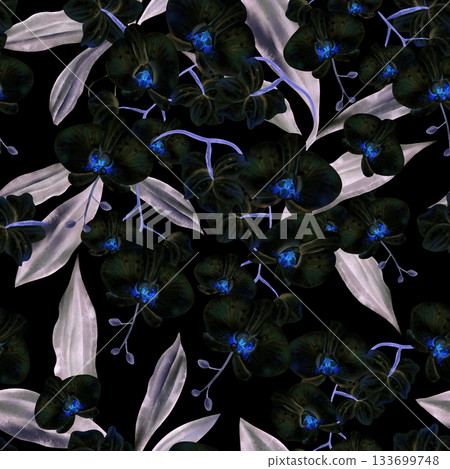 Beautiful seamless pattern in inversion with orchid flowers. Beautiful seamless pattern in inversion with orchid flowers. 133699748