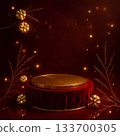 Burgundy Velvet Podium with Gold Decor for Product Display 133700305