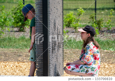 Elementary school playground on a bright day. in playground differs wooden boxes High quality photo Elementary school playground on a bright day. in playground differs wooden boxes High quality photo 133700810