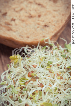 Alfalfa and radish sprouts with wholegrain roll Alfalfa and radish sprouts with wholegrain roll 133700895