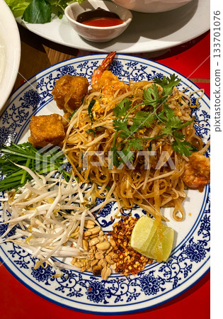 Pad Thai Noodles with Shrimp and Herbs 133701076