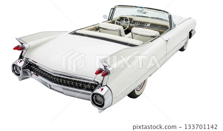 This stunning American luxury convertible, featuring sleek lines and chrome detailing, is showcased in a bright, sunny environment. Its vintage design highlights the craftsmanship of the late 1950s. This stunning American luxury convertible, featuring sleek lines and chrome detailing, is showcased in a bright, sunny environment. Its vintage design highlights the craftsmanship of the late 1950s. 133701142