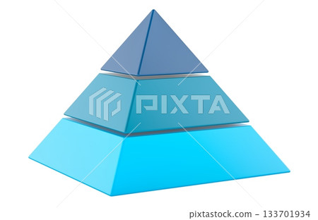 Three level pyramid infographic blocks blue shades. 3D rendering 133701934