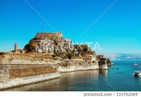 Panoramic view of Old Fortress Paleo Frourio. Kerkyra Sity, Corfu island, Greece. Panoramic view of Old Fortress Paleo Frourio. Kerkyra Sity, Corfu island, Greece. 133702069
