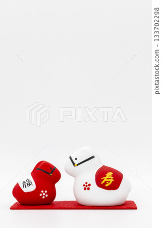 White background, red and white Year of the Horse zodiac ornament 133702298