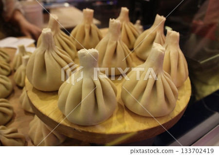 National dish of Georgia raw khinkali large side view. 133702419