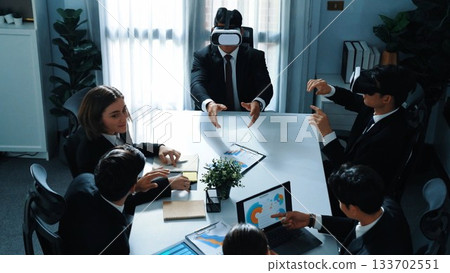 Manager send data analysis to business people by using VR glass. Directorate. Manager send data analysis to business people by using VR glass. Directorate. 133702551