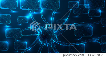 AI neural network communication concept with abstract brain structure and speech bubbles 133702835