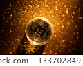 Bitcoin icon sign payment symbol golden background 133702849