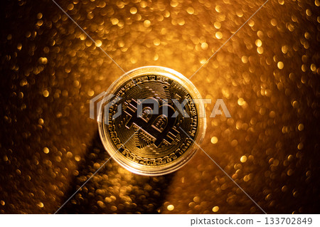 Bitcoin icon sign payment symbol golden background 133702849