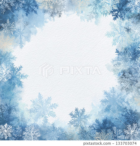 Blue snowflake watercolor frame background (light color, soft impression) 133703074