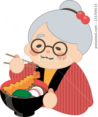 奶奶在吃新年蕎麥麵 133704514