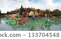 Chinese Garden with colorful figurines reflected on water 133704548