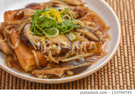 Deep-fried tofu with mushrooms Deep-fried tofu with mushrooms 133704745