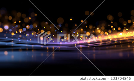 Abstract dark surface with blue and gold bokeh light reflections 133704846