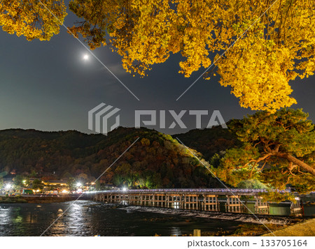渡月橋和嵐山的夜景 渡月橋和嵐山的夜景 133705164