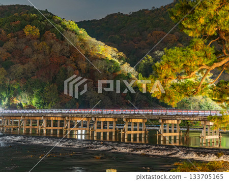 Togetsukyo Bridge and the illuminated night view of Arashiyama Togetsukyo Bridge and the illuminated night view of Arashiyama 133705165