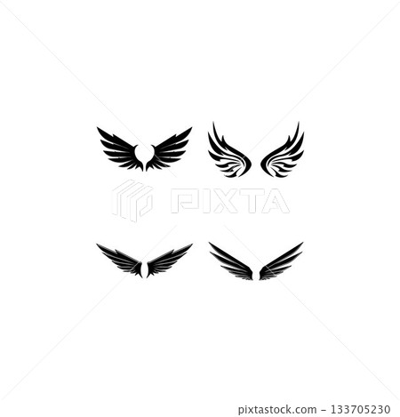 Wings black icons vector set. Modern minimalistic design. Wings black icons vector set. Modern minimalistic design. 133705230