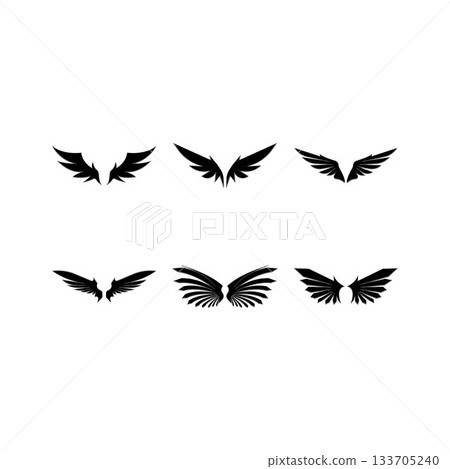 Wings black icons vector set. Modern minimalistic design. 133705240