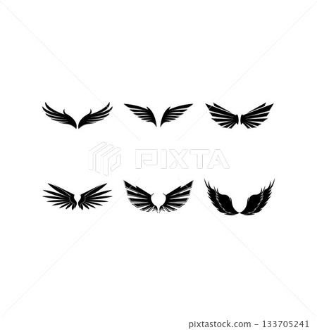 Wings black icons vector set. Modern minimalistic design. 133705241