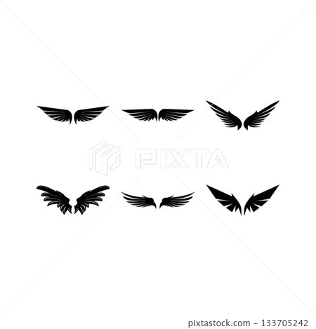 Wings black icons vector set. Modern minimalistic design. 133705242