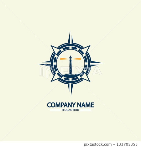 Compass and lighthouse logo design template Compass and lighthouse logo design template 133705353
