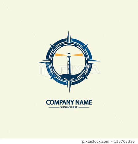 Compass and lighthouse logo design template Compass and lighthouse logo design template 133705356