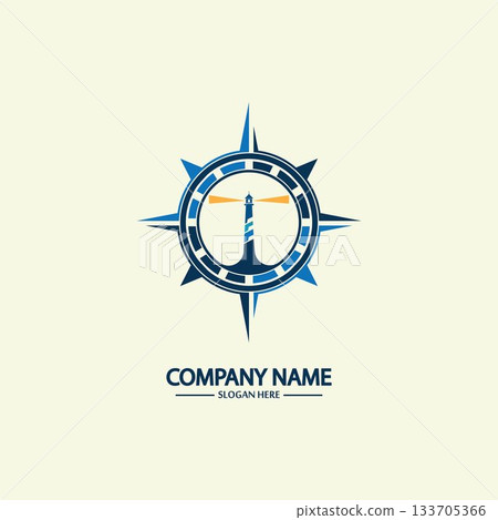 Compass and lighthouse logo design template 133705366