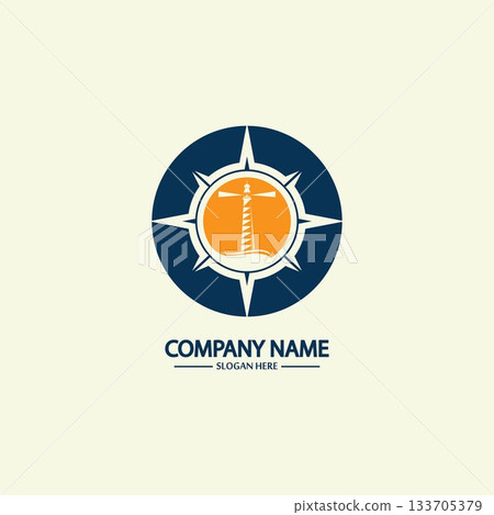 Compass and lighthouse logo design template Compass and lighthouse logo design template 133705379