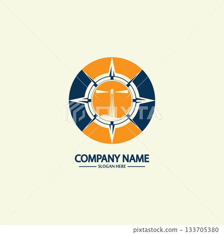 Compass and lighthouse logo design template 133705380