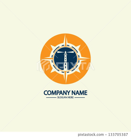 Compass and lighthouse logo design template Compass and lighthouse logo design template 133705387