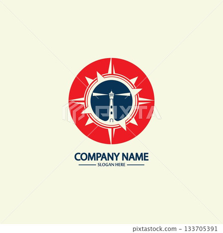 Compass and lighthouse logo design template Compass and lighthouse logo design template 133705391