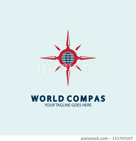 World Compass logo design, world logo concept, compass logo concept, earth icon, north, west, east and south direction, suitable for business and app logo or icon 133705507