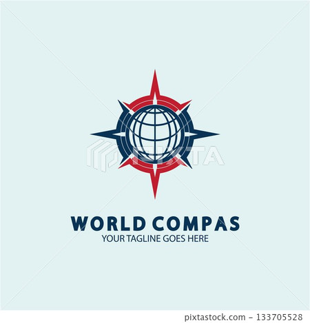 World Compass logo design, world logo concept, compass logo concept, earth icon, north, west, east and south direction, suitable for business and app logo or icon 133705528