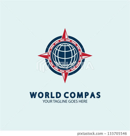 World Compass logo design, world logo concept, compass logo concept, earth icon, north, west, east and south direction, suitable for business and app logo or icon 133705546