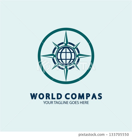 World Compass logo design, world logo concept, compass logo concept, earth icon, north, west, east and south direction, suitable for business and app logo or icon 133705550