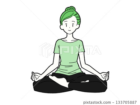A woman meditating in yoga green A woman meditating in yoga green 133705887