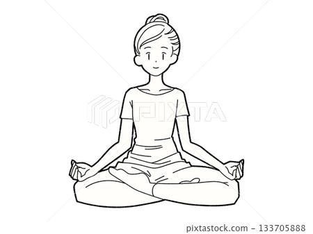 Woman meditating in yoga line drawing 133705888