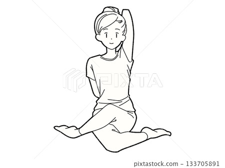 瑜珈線條畫中伸展雙臂的女人 瑜珈線條畫中伸展雙臂的女人 133705891