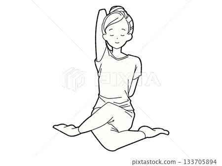 瑜珈中伸展雙臂的女子,線條畫,閉眼 瑜珈中伸展雙臂的女子,線條畫,閉眼 133705894