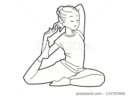 瑜珈中做後彎體式的女子,線條畫,閉眼 瑜珈中做後彎體式的女子,線條畫,閉眼 133705900