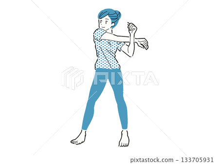 Woman doing shoulder stretches, cross-arm Woman doing shoulder stretches, cross-arm 133705931