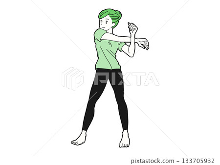 Woman doing shoulder stretches, cross-arm Woman doing shoulder stretches, cross-arm 133705932