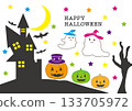 Halloween ghosts and pumpkins 133705972