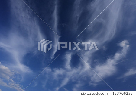 Nature Weather Cirrus clouds are white fibrous clouds that form at high altitudes. These clouds stretch long in a north-south direction. 133706253