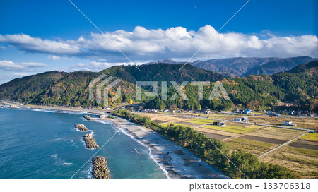 Scenery around the Sasagawa district of Asahi Town, Toyama Prefecture, Japan 133706318