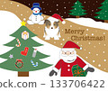 Christmas night, Santa Claus, dog and snowman 133706422