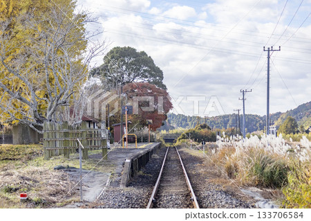 Platform and tracks at Hirayama Station on the Kururi Line Platform and tracks at Hirayama Station on the Kururi Line 133706584