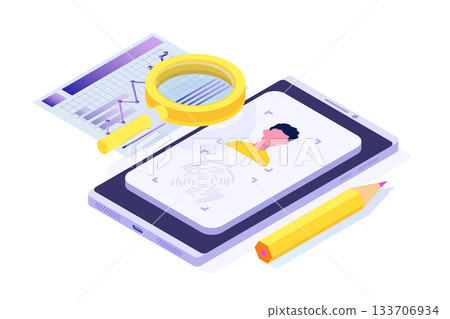 Know your customer or digital kyc, verifying the identity of its clients concept. Isometric Vector illustrations set for banner, website, landing page, flyer. Know your customer or digital kyc, verifying the identity of its clients concept. Isometric Vector illustrations set for banner, website, landing page, flyer. 133706934