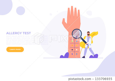 Process of laboratory skin prick allergy test concept. Vector illustration. 133706935